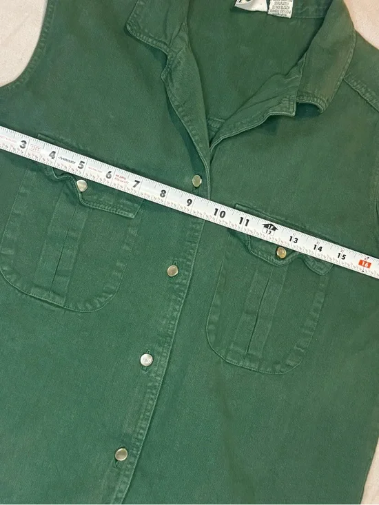 Essentials Sleeveless Button-Front Shirt in Olive Green - Picture 6 of 8